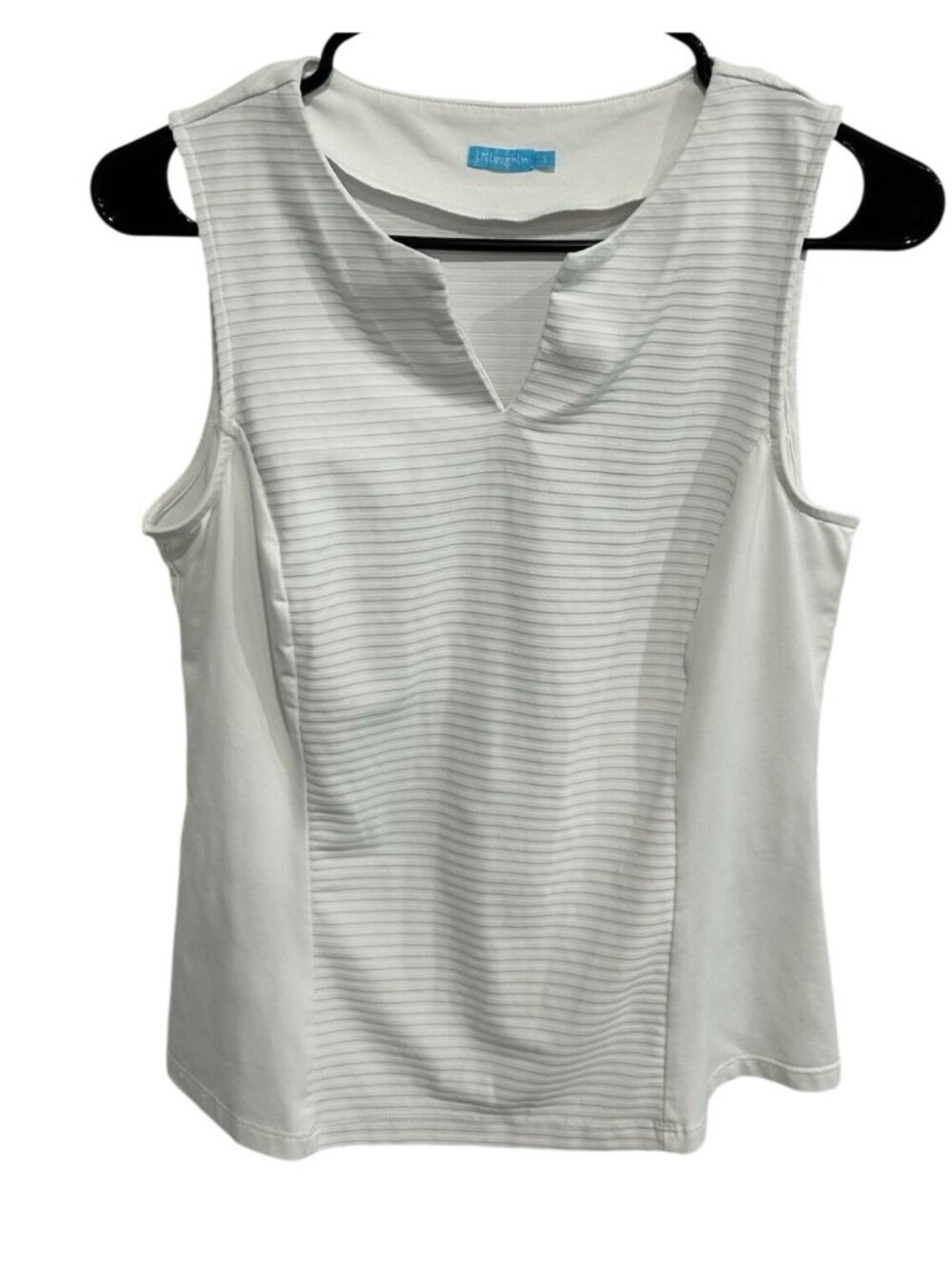 J. McLaughlin Small White Ribbed V-Neck Sleeveless Knit Top Minimalist Classic